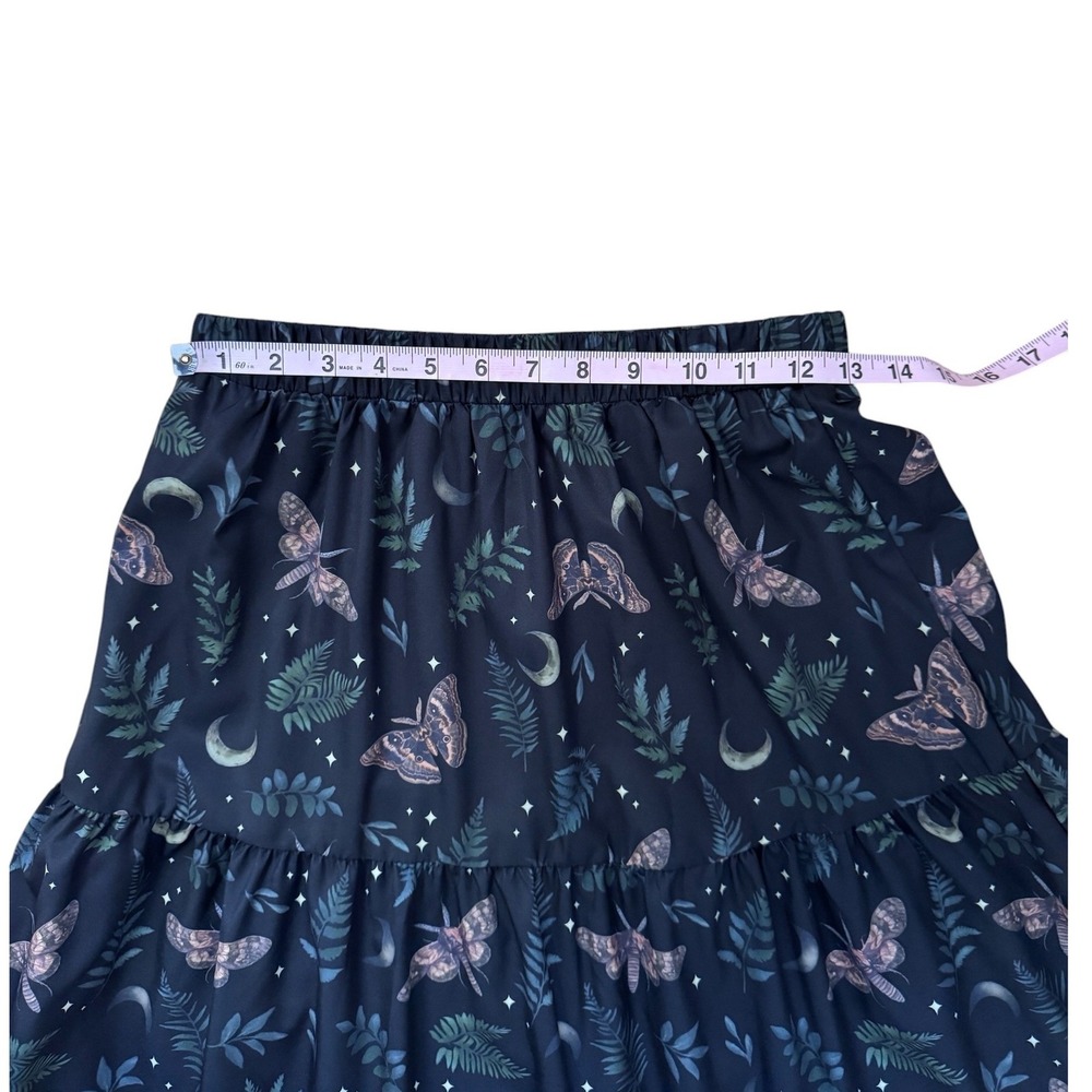 Romwe Womens Moth Moon Fern Tiered Midi Skirt Black Whimsigoth Small NWT - Picture 9 of 10